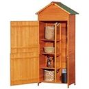 Outsunny Wood Garden Shed with 3 Tiers Shelves, Outdoor Tool Storage Cabinet with Double Door and Asphalt Roof, Hutch Lockable Unit for Garden, Patio, Orange