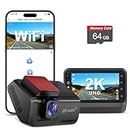 Dash Cam for Cars, 2K Car Camera with WiFi, Front Dash Camera for Cars, Otovoda Mini Dash Cam with Super Night Vision, 24 Hours Parking Monitor Dashcams, Free 64GB Card, Loop Recording, WDR, G-Sensor