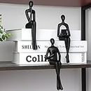 Kilarero 3Pcs Modern Bookshelf Decor Sitting Thinker Statue Abstract Sculpture, Shelf Decor Accents Resin Figurines for Home Office Living Room Table Desktop Decor(Black)