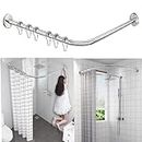 AUBWIG Shower Curtain Rail, Stretchy Stainless Steel, L-Shape Bathroom Bathtub, Corner Shower Curtain Rod, No Drilling for Clothing Shop, Bathroom (75-95 cm x 75-95 cm)