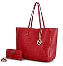 MKF Collection Tote Bag for Women Set Handbag Wallet Purse - Top-Handle Tote- Shoulder Bag, Sadie Red, Large