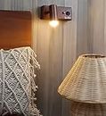 Green House Handmade Sheesham Wood Wall Lamp/Focus/Spotlight with 3W Warm White in-Built LED, Resin Bottom, Rose Gold Plated Brass Rivets to Enhance Your Home Decor/Bedroom/Study Room/Reading Corner