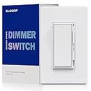 ELEGRP Digital Dimmer Light Switch for 300W Dimmable LED/CFL Lights and 600W Incandescent/Halogen, Single Pole/3-Way LED Slide Dimmer Light Switch, Wall Plate Included, UL Listed, 1 Pack, Matte White