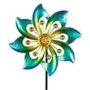 DREAMYSOUL Metal Garden Pinwheels, 9.6" Dia*40" H Kinetic Wind Spinners, Outdoor Spinners for Yard and Garden Art Lawn Decor (Cyan)