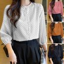 Womens 3/4 Sleeve Polka Dots Shirts Casual Holiday Button Down Tops Blouse PLUS