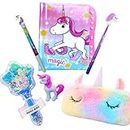 RELIA ONLINE 6 in 1 Unicorn Password Diary Stationery Combo | Unicorn Theme Birthday Party Gift For Kids Age 7-9 Years, 8-12 Years Old | Unicorn Pen & Stack Pencil with Comb and Eraser