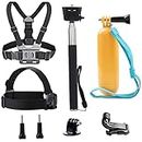 TEKCAM 4 in 1 Action Camera Accessories Bundle Kits Head Strap Mount Chest Harness Belt Mount Monopod Floating Hand Grip Compatible with GoPro/AKASO/WOLFANG/Surfola Waterproof Action Camera