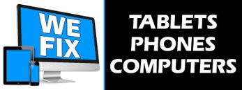 We Fix Tablets Phones Computers Banner 24"x64" Free Shipping, Ready to Hang!