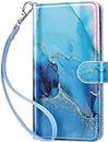 ULAK Handyhülle für Samsung Galaxy S10 Plus Hülle Leder Schutzhülle Tasche Flip Case Standfunktion Kartenfach Klapphülle mit Stoßfest Magnetisch Cover für Samsung S10 Plus 6,4 Zoll - Blau Marmor