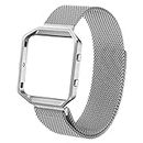 Wongeto Metal Band Compatible with Fitbit Blaze Bands with Metal Frame,Stainless Steel Mesh Loop Adjustable Wristband Replacement Strap for Women Men Compatible with Fitbit Blaze (Silver)