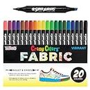 US Art Supply Super Markers 20 Unique Colors Dual Tip Fabric & T-Shirt Marker Set-Double-Ended with Chisel Point and Fine Point Tips - 20 Permanent Ink Vibrant and Bold Colors