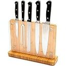 Magnetic Knife Holder Double Sided Magnetic Knife Blocks Only with Acrylic Shield and Strong Magnet - Bamboo Kitchen Storage Knife Rack - Universal Magnetic Knife Stand for Kitchen Countertop