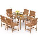 7 Pieces Outdoor Dining Set Rectangle Acacia Wood Patio Table Woven Rattan Chair