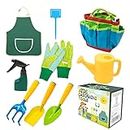 Pelle & Sol 9PC Kids Gardening Tool Set - Children's Garden Tool Kit Shovel Rake Trowel Sprayer Gloves Apron Watering Can with Canvas Tote Bag, Outdoor Tools Fun Toys Gift Sets for Boys, Girls