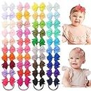 jollybows 40pcs Baby Girls Grosgrain Ribbon Hair Bows Headbands 4" Hair Band Hair Accessories for Infants Newborn Toddler