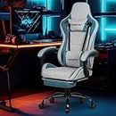 Ergonomic Gaming Chair with Footrest - High Back Swivel Office Computer Chair Height Adjustable Desk Chair Reclining Racing Game Chair w/Armrest Headrest Exective Task Chair (Gray+Blue)