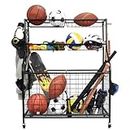 Sports Equipment Organizer,Ball Storage Rack,Ball Storage Garage Large Capacity with Hooks and Baskets,Sports Storage for Football,Soccer Ball,Bat,Toys
