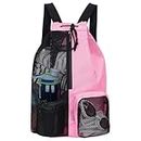 GZSYWZ Swimming Bag Mesh Drawstring Rucksack Pink Sports Bag Waterproof with Wet and Dry Compartments Adjustable Straps Swimming Fitness Workout Essentials for Men and Women