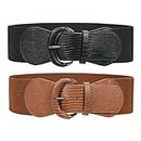JASGOOD 2 Pack Women Stretchy Wide Waist Belts for Dress Ladies Elastic Belts Hook Buckle for Costume (Suit for Waist Size 31-38 Inches,Black+Brown)