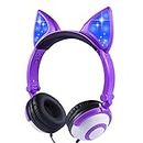 sunvito Headphones for Kids for School, Cat Ears with LED Kids Headphones, Folded Headphones Wired for Girls Boys, 85db Volume, Head Phones Electronics Wired - Lavender