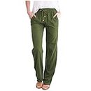 2023-New Popular and Women Pants Drawstring Waist Straight Solid Cotton Casual Elastic Long Pants Business Casual Casual Women, Ejercito Verde, S