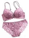 Bahucharaji Creation Women's Lace Push Up Underwired Solid Lingerie Set (34, Light Purple)