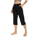 LEHOZIHEQ Deals of The Day Today Only Capri Leggings with Pockets for Women,Yoga Pants for Women Workout Capris Stretch Leggings High Waist Wide Leg Athletic Pants with Pockets