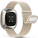 Yoohoo Straps Compatible with Fitbit Versa 3/Fitbit Versa 4/Fitbit Sense 2,Adjustable Stainless Steel with Double Magnetic Clasp Replacement Straps for Women Men/Champagne Gold