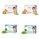Rosa Transparent Soap Combo of 2 Mint And 2 Peach & Olive | For Men & Women | For All skin I Natural ingredients I Bathing Bar I For soft and smooth skin | Pack of 4 | Each 100g