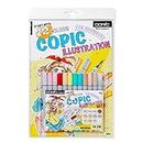 Copic Ciao Illustration Book Bundle Set, Alcohol-Based Markers (12 pcs) with an Instruction Book