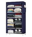 Zemic Multipurpose 6 Shelve Baby Wardrobe, Foldable, Collapsible Fabric Wardrobe Organizer for Clothes (PVC Plastic and Non Woven Fabric - Grey) (6-Shelve, Navyblue)