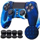 Pandaren® STUDDED silicone cover skin anti-slip for PS4/ SLIM/ PRO controller x 1(camouflage blue) + FPS PRO thumb grips x 8