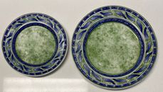 PIER 1 IMPORTS Versailles Dinner & Salad Plate Quadrifoglio Green Blue Italy