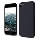 CALOOP Designed for iPhone SE Case 2020/2022, iPhone 8/7 Case, Liquid Silicone Full Body Protective Covered Silky-Soft Anti-Scratch Gel Rubber Slim Shockproof Cover 4.7 inch, Black