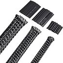 50ft PET Expandable Braided Cable Sleeve, Wire Loom Wire Braid Sleeving with 127 Pieces Shrink Tube for Audio Video and Other Home Device Cable Automotive Wire (Black,1/4 Inch, 1/2 Inch, 3/4 Inch)