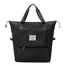 Large Capacity Folding Travel Bag,Foldie Travel Bag,Foldable Travel Duffle Bags,Dry Wet Waterproof Oxford Fabric Shoulder Bag,Expandable Tote Luggage Bag Clothes Gym Bag Duffel Bag Handbag (Black)