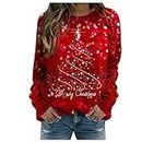 Christmas Sweaters for Women Fashion Leisure Graphic Print Long Sleeve Shirts Cute Tops Crewneck Sweatshirt Xmas Gift, A02_red, XX-Large