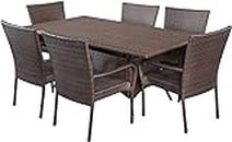 DEVOKO 7 Piece Patio Furniture Dining Set, Rattan Dining Table and Chairs Set, Conversation Set Outdoor Dining Set for Garden, Balcony, Poolside, Backyard, (Dark Brown Wicker)