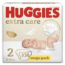 Huggies Pannolini Extra Care Bebè, Taglia 2 (3-6Kg), Confezione da 108 Pannolini (Megapack)