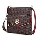 MKF Crossbody Bag for Women – PU Leather Pocketbook Handbag Triple Compartment Messenger Purse – Shoulder Strap, Cecilia Red, Medium