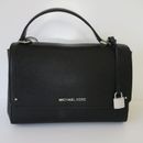 Michael Kors Hayes Black Leather Top Handle Crossbody Handbag Silver Hardware