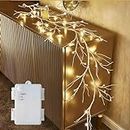 Hairui Birch Garland with Lights 6FT 48 LED Battery Operated, Lighted Twig Vine with Timer for Spring Easter Christmas Home Fireplace Decoration Indoor Outdoor Use