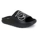 Pampy Angel YEE Smiley Men's Flip Flops Slides Back Open Household Comfortable Slippers Black,8 (UK/India)