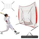 Baseball Net Practice 7'×7' Batting Net with 2 Bonus Strike Zone, Bow Frame and Carry Bag Softball Practice Net Hitting & Pitching Net Trainer Softball Hitting Net Collapsible and Portable