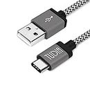 USB Type C Cable, TUDIA Nylon Braided USB 3.1 USB-C to USB Type A Male Data & Charging Cord 1m/3.3ft for Apple MacBook 12 Inch, Nokia N1, Nexus 5X 6p, Lumia 950/950XL, Oneplus 2 and More (Black)