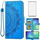 Asuwish Compatible with Samsung Galaxy S10 Plus Wallet Case Tempered Glass Screen Protector Card Holder Flip Cell Phone Cover for Glaxay S10+ Galaxies S10plus 10S Edge S 10 10plus Cases Women Men Blue