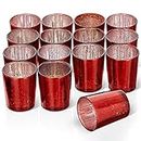 THE TWIDDLERS - Set of 15 Premium Speckled Tea Light Holders - 5x6cm Glass Candle Holder - Home Decoration, Table Decoration, Kitchen Accessories - Tea Light Candles for Christmas ambience (Rot)