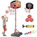Basketball Hoop, KAMDHENU Kids Toy Basketball Hoop with Darts Target 2 in 1 with Height-Adjustable 3.2ft-6.2ft, Portable Basketball Hoop Indoor and Outdoor Activities for Kids Age 3-8