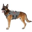 OneTigris Arnés para perros, X DESTROYER Tactical Harness Dog 3 Manijas Heavy Duty Dog Rest con hebillas de metal, arnés de seguridad ajustable para perros de tamaño mediano - Gris XL