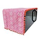 WWW.THROWPILLOW.IN Pink Aztec Printed Microwave Oven Cover with Pom Pom Lace | Modern Kitchen Appliance Cover for 23-24Ltr Capacity Oven (23-24L- 40x100cm, Pink)